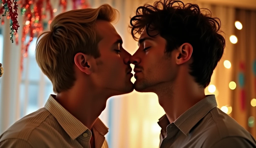 two gay man looking each other romantically